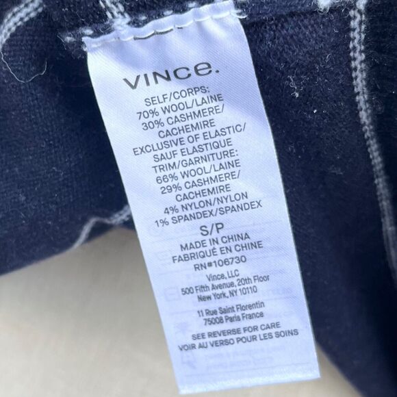 Vince Striped Wool Cashmere Crew Neck Sweater Women’s Small Navy  blue - Picture 7 of 8